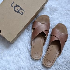 UGG Kari Leather Pink Metallic Slip-On Sandal